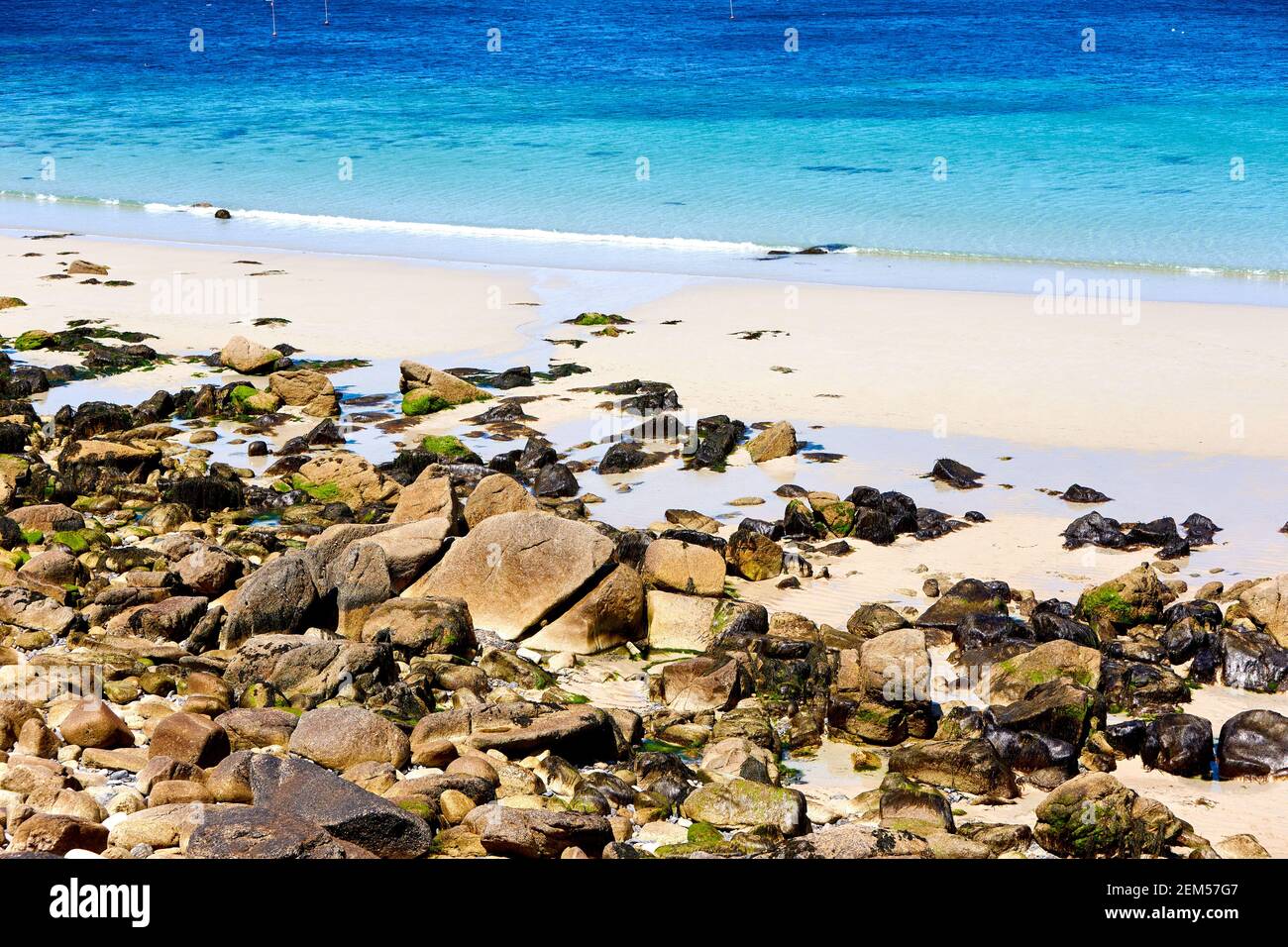 Zone rocheuse de la plage à Sennen Cove, à Cornwall en été Banque D'Images