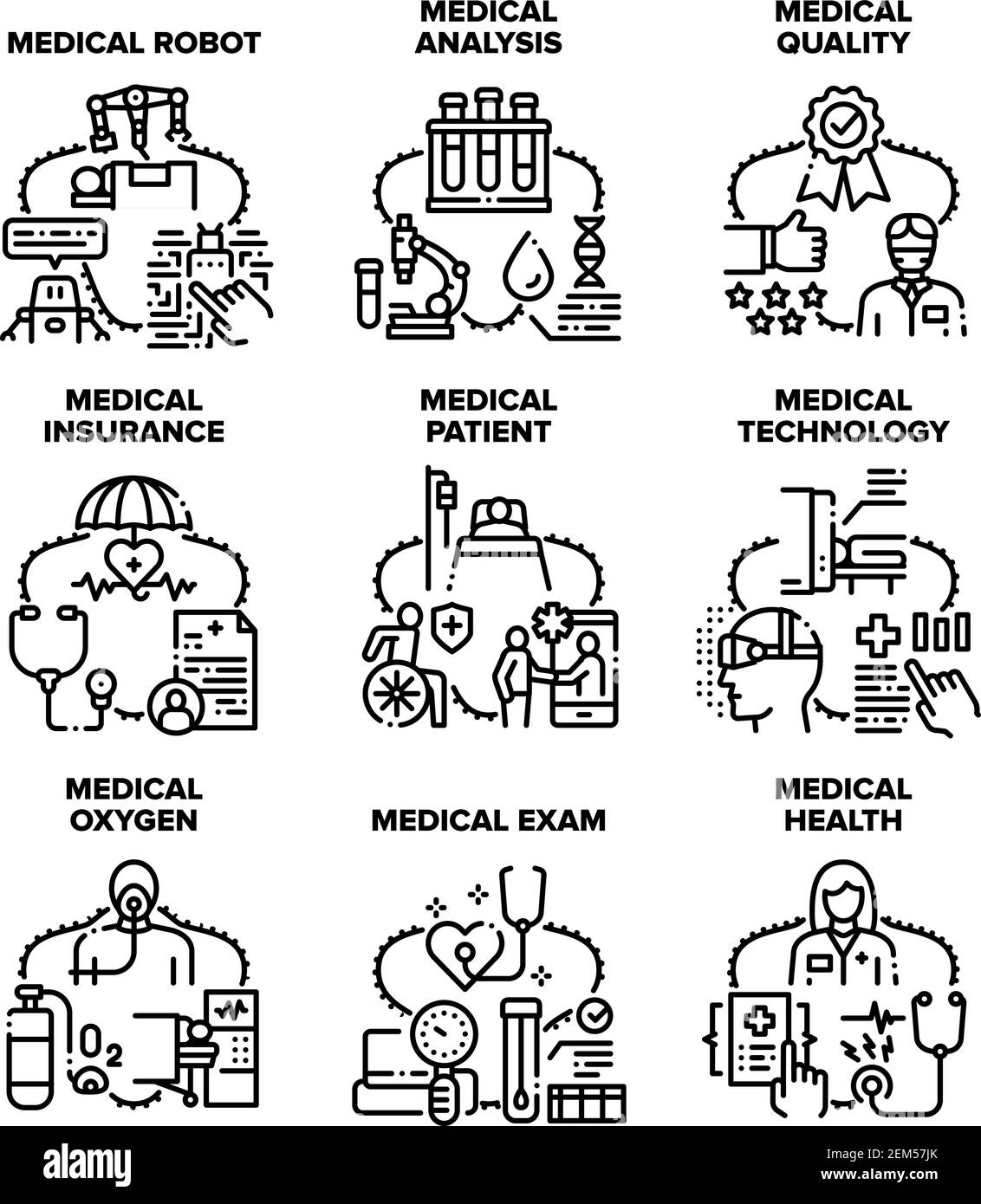 Kit de traitement médical icônes vecteur noir illustrations Illustration de Vecteur