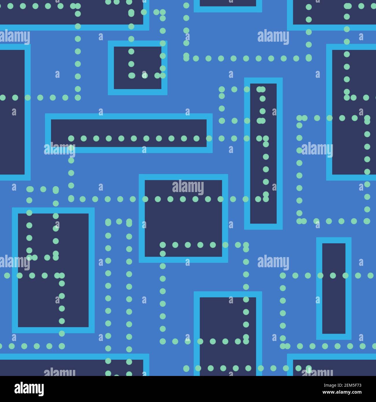 Motif mosaïque sans couture. Arrière-plan de texture abstraite géométrique simple. Carrés, rectangles et points bleus. Banque D'Images