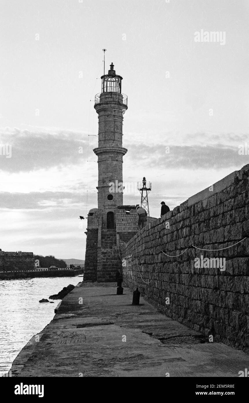 phare, port, 24 février 1982, la Canée, Crète, Grèce Banque D'Images