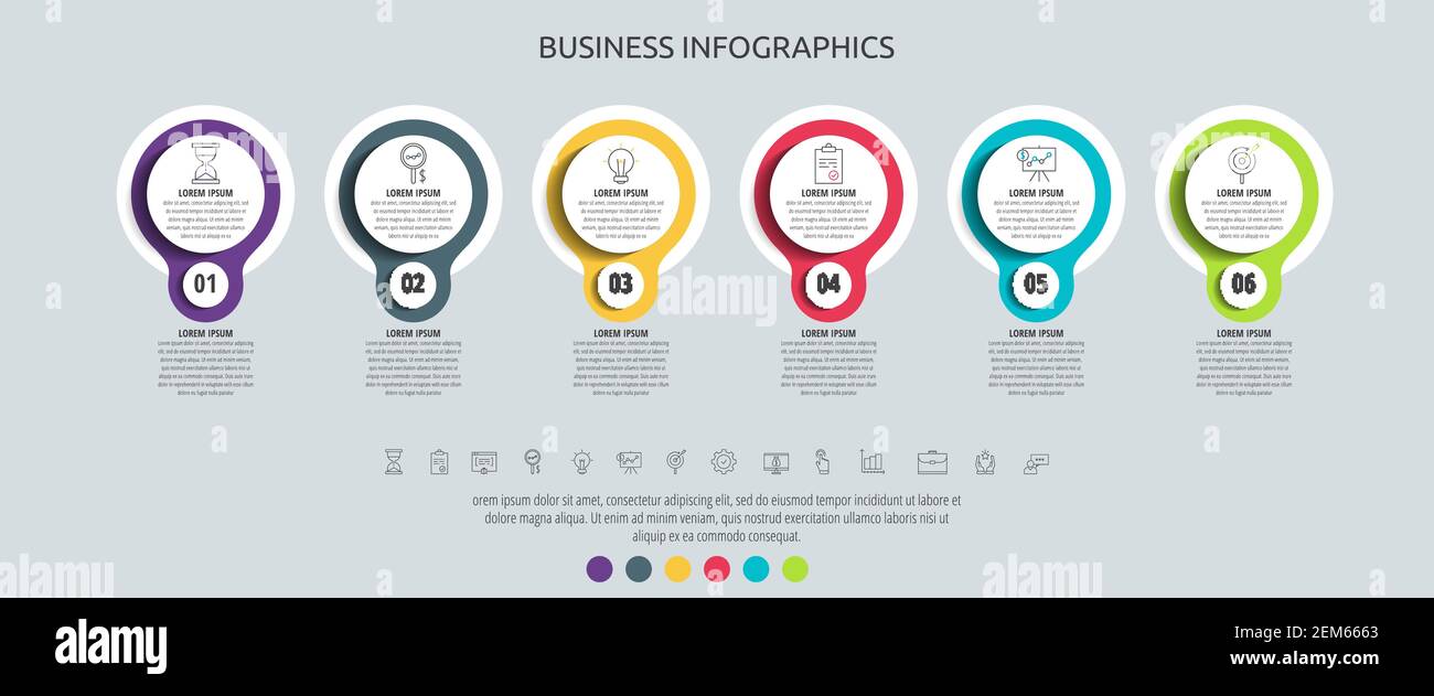 Infographie sur les lignes vectorielles des cercles avec icônes en 6 ...