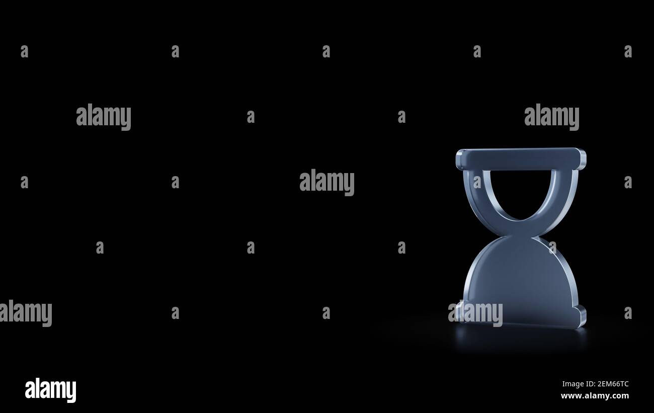 rendu 3d du symbole de sablier en verre dépoli à la fin phase isolée sur fond noir avec des réflexions floues sur le sol Banque D'Images
