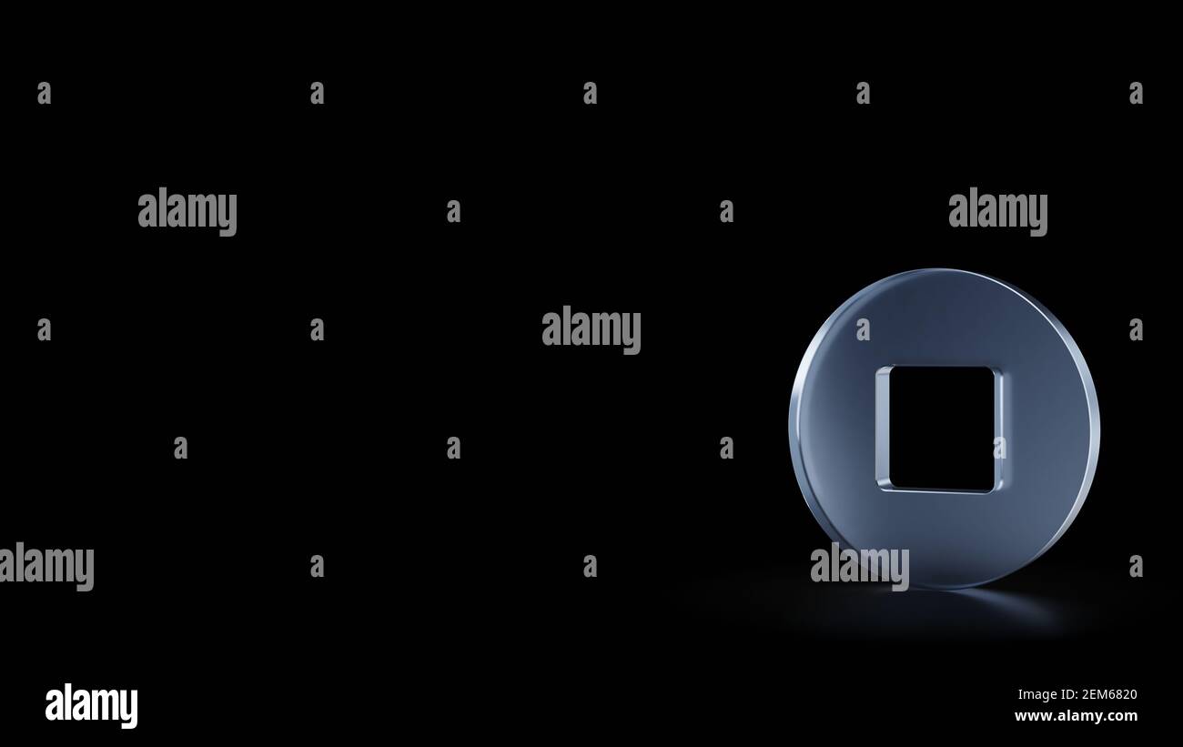 rendu 3d du symbole en verre dépoli du panneau d'arrêt cercle isolé sur fond noir avec des réflexions floues sur le sol Banque D'Images