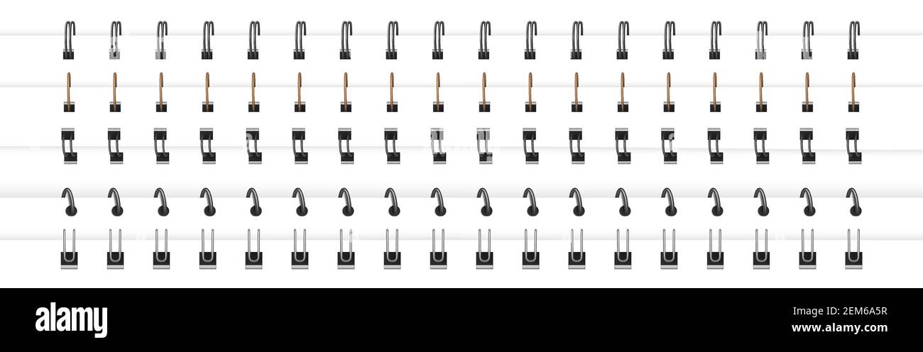 Spirales pour carnets, anneaux en acier métallique et ressorts pour calendrier, agenda, bloc-notes, couverture de documents ou feuilles de livrets, coutures métalliques isolées sur fond blanc. Illustration vectorielle 3d réaliste, définie Illustration de Vecteur