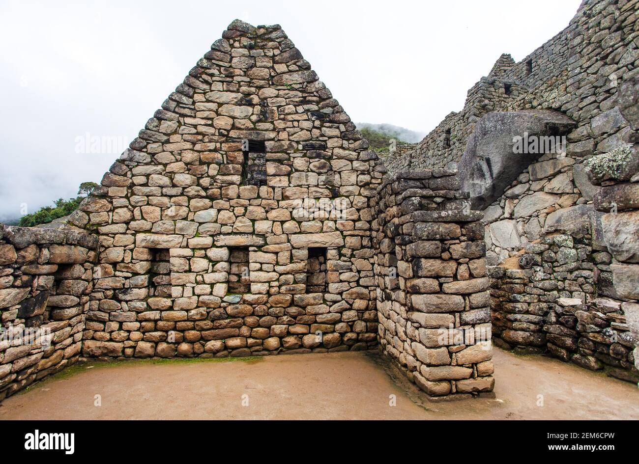 Le Machu Picchu, cité inca du Pérou d'un détail de la ville, site du patrimoine mondial de l'UNESCO, la vallée sacrée, région de Cuzco, Pérou Banque D'Images