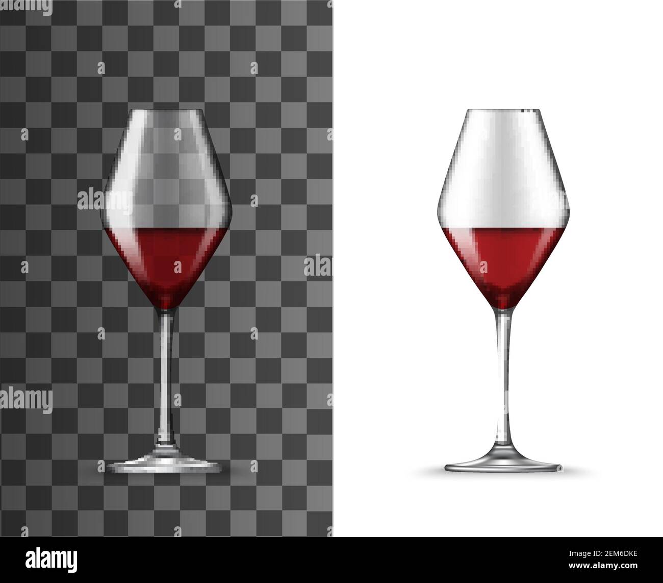 Maquette 3D vectorielle isolée en verre à vin rouge réaliste. Bol en forme de Wineglass de losange pour les vins doux et secs, modèle de gobelet en verre de table, gobelet sur l Illustration de Vecteur