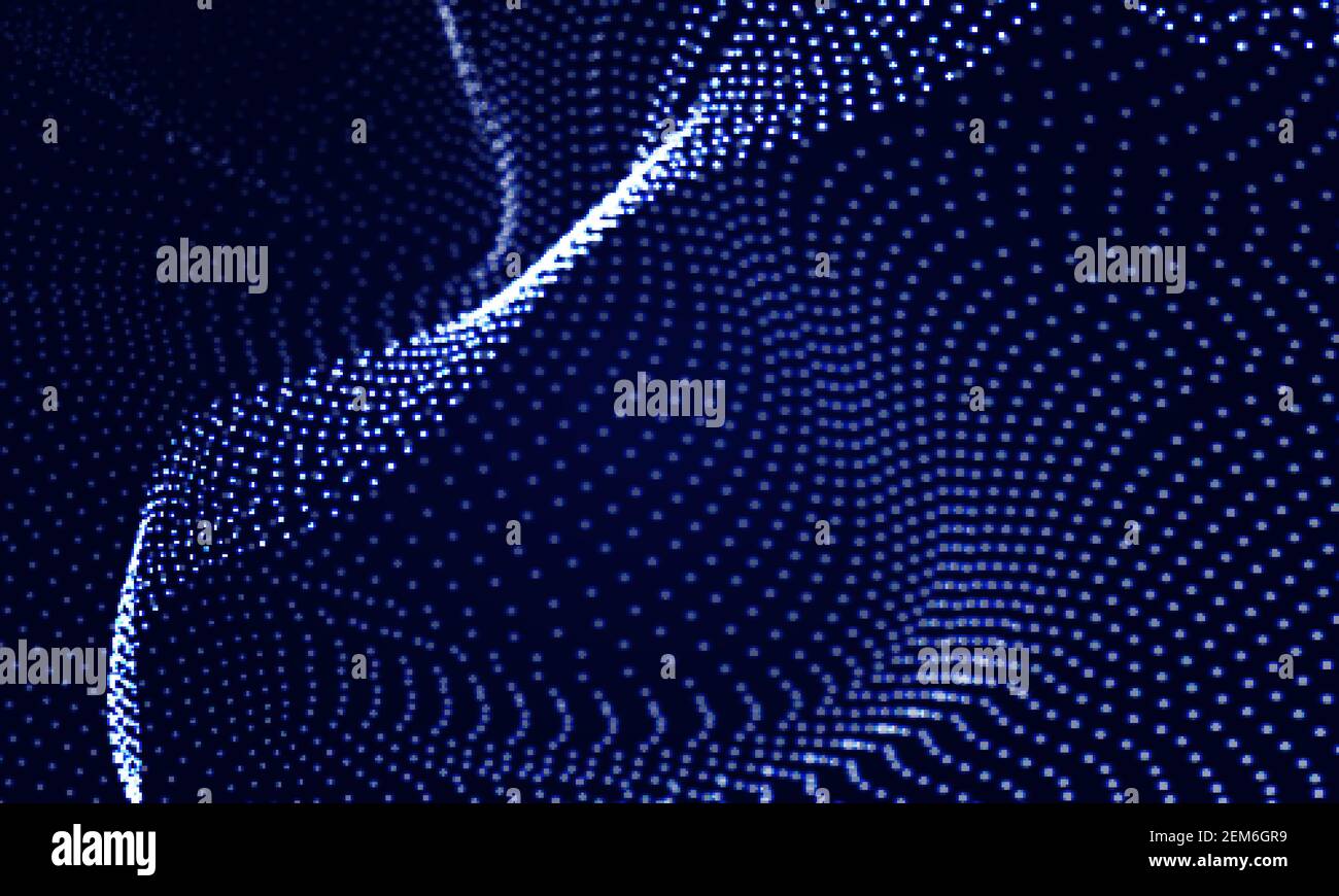 Arrière-plan bleu abstrait. Expérience technologique. Big Data Résumé fond onde de particules bleues structure des données numériques composée d'éléments en pointillés Illustration de Vecteur