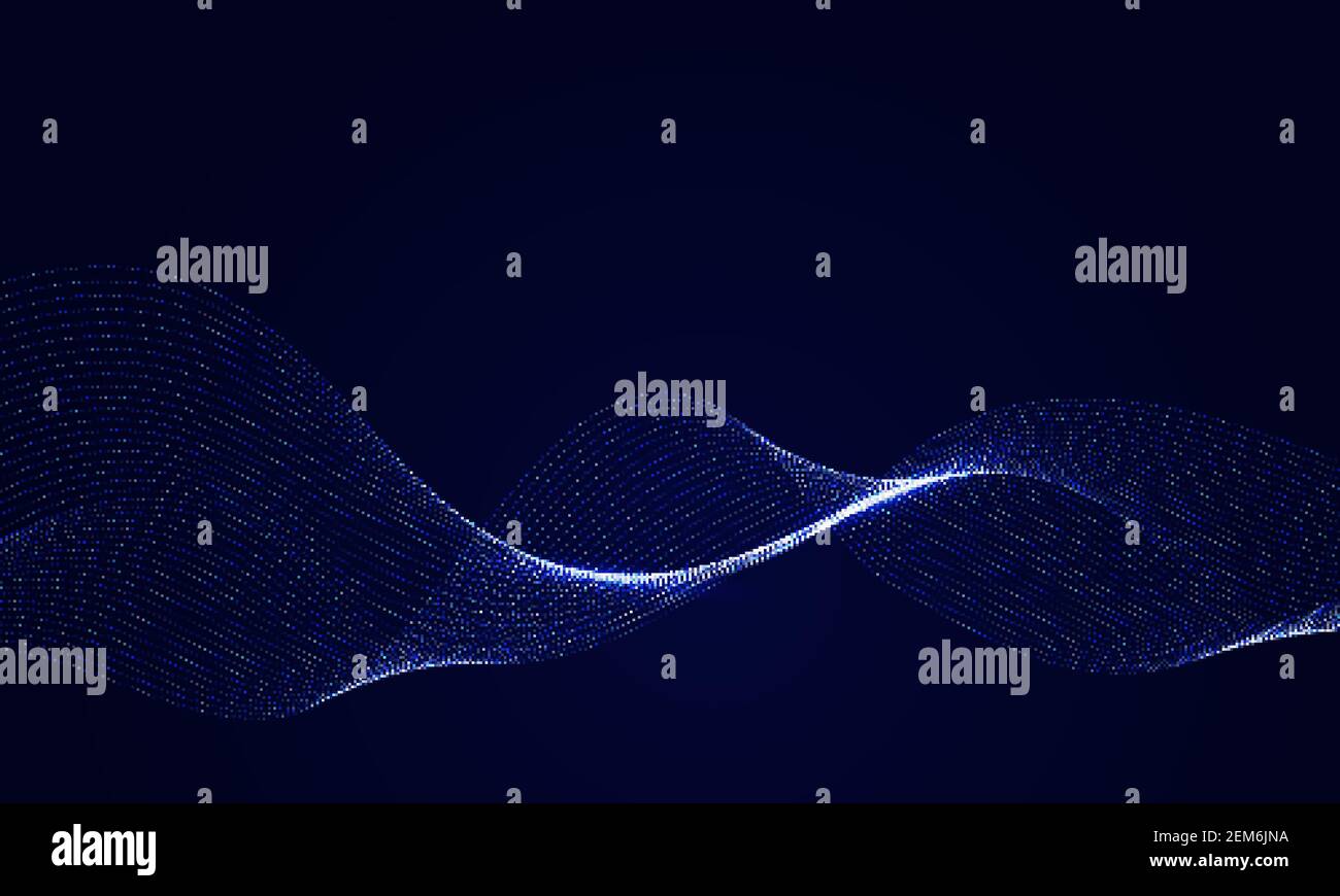 Elément de conception vectoriel. Vagues de particules en flux. Résumé fond onde de particules bleues structure des données numériques composée d'éléments en pointillés Illustration de Vecteur