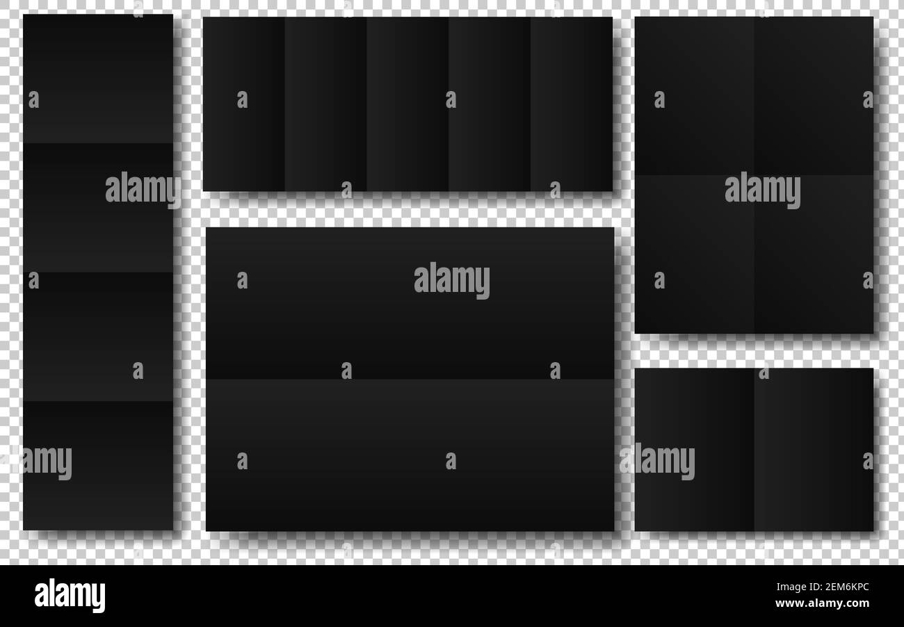 Collection de feuilles de papier pliées vierges. Page noire du carnet ou du livre. Modèle de conception ou maquette. Illustration vectorielle. SPE 10 Illustration de Vecteur