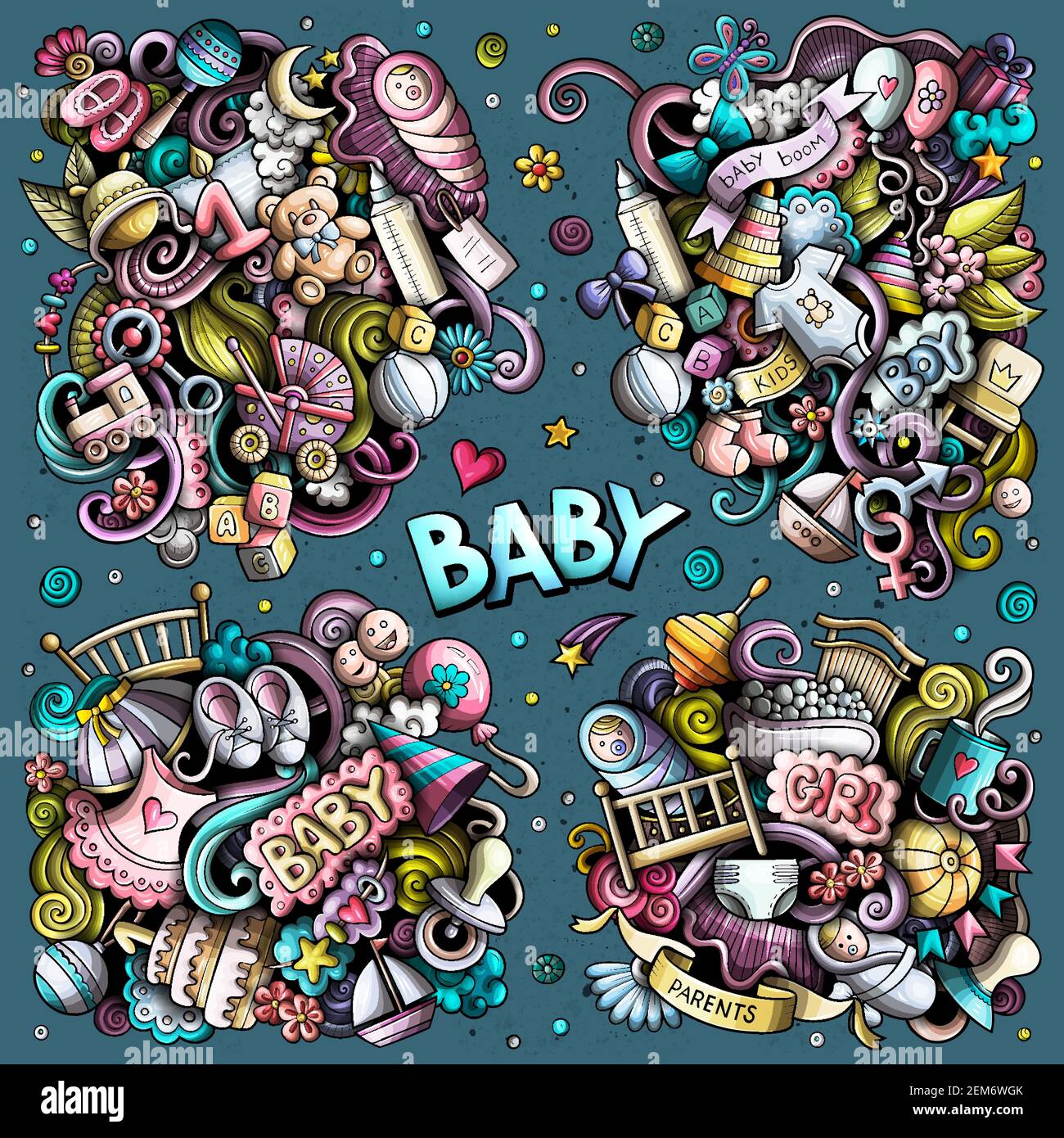 Ensemble De Motifs De Dessin Anime Pour Bebe Image Vectorielle Stock Alamy