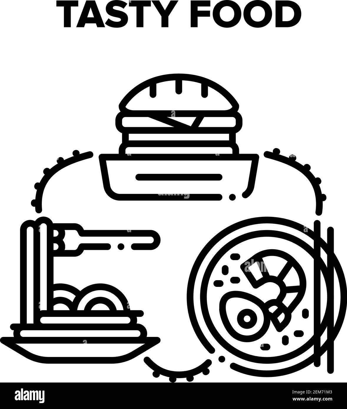 Illustrations noir de savoureux repas Illustration de Vecteur
