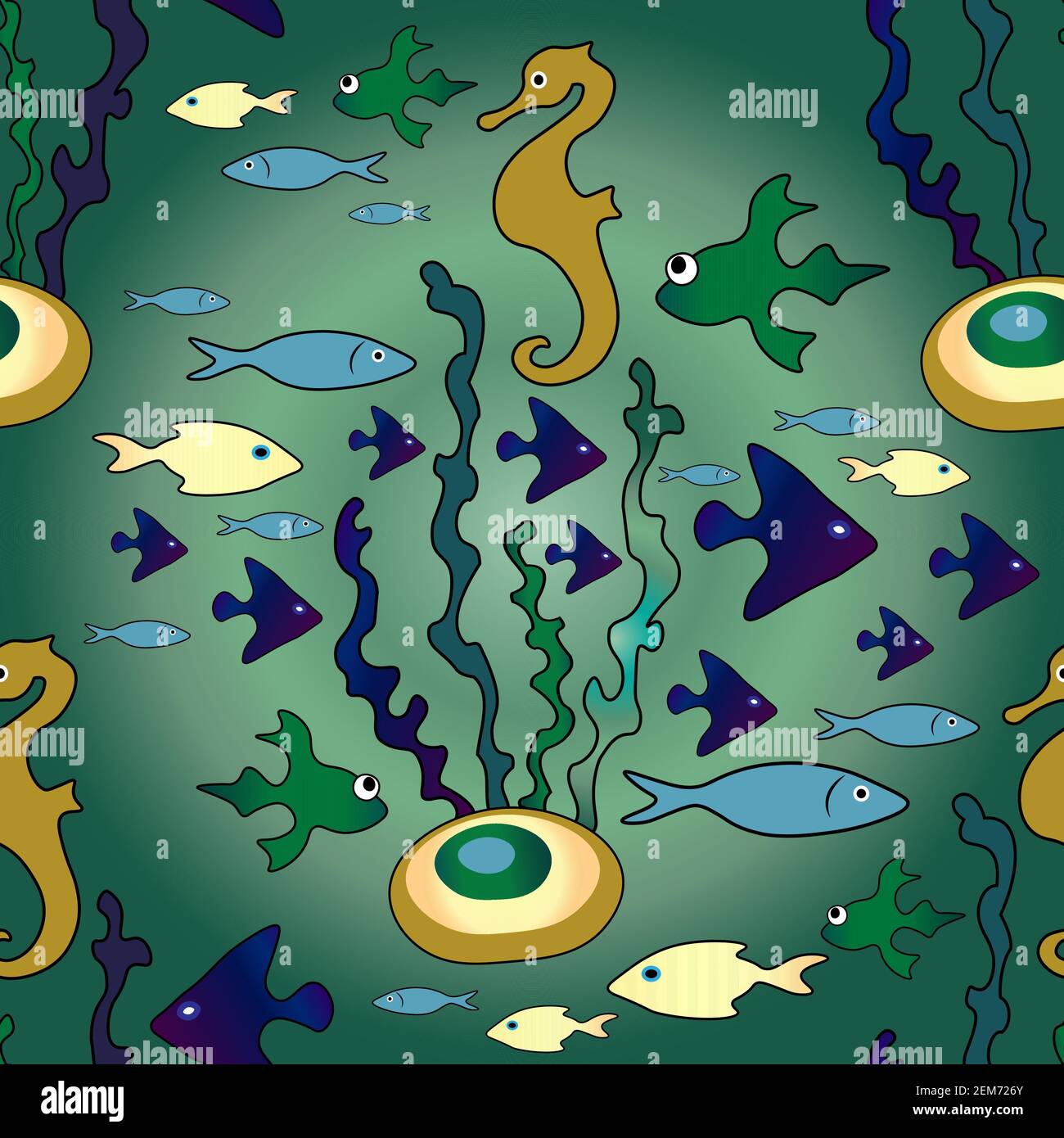 Clipart sous-marin. Motif hippocampe et autres poissons sans couture Illustration de Vecteur