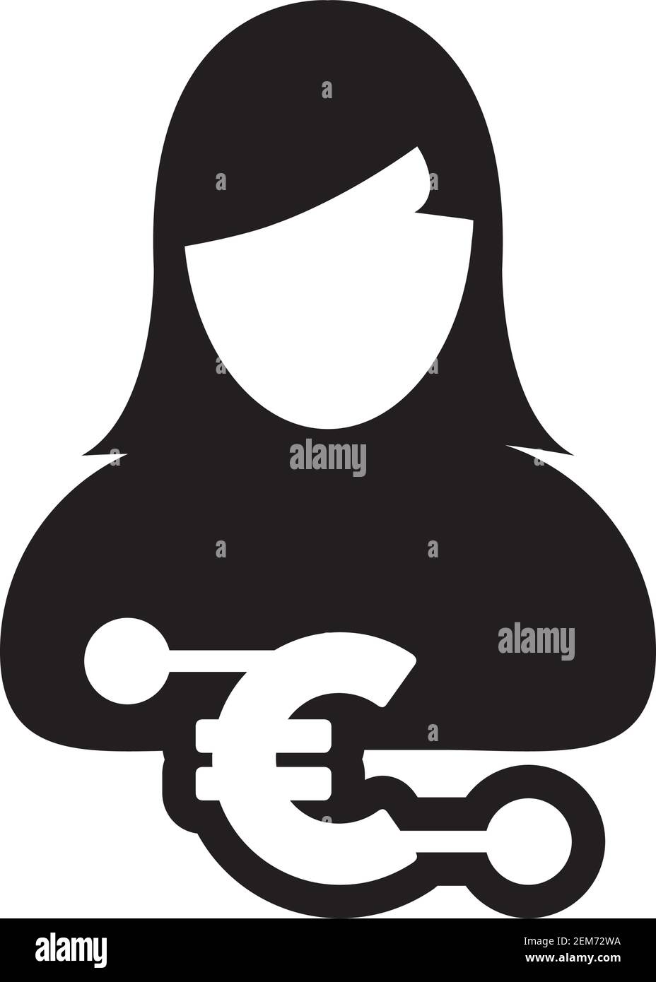 Symbole vectoriel d'icône de devise européenne numérique avec une personne utilisateur féminine avatar de profil pour la devise numérique dans une illustration de pictogramme de glyphe Illustration de Vecteur