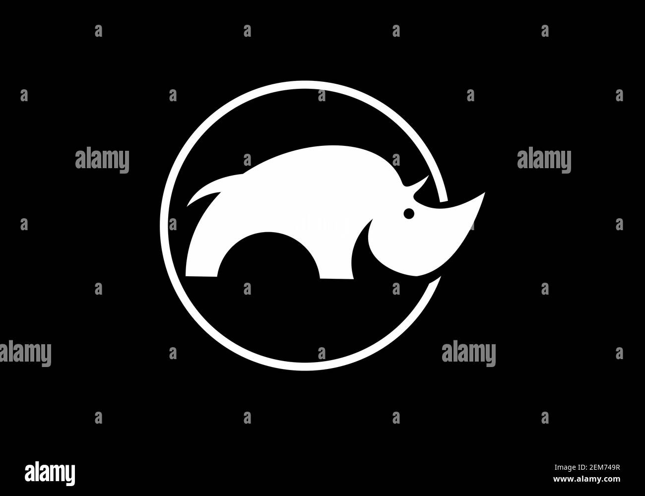Rhinocéros noir et blanc en forme de cercle Illustration de Vecteur