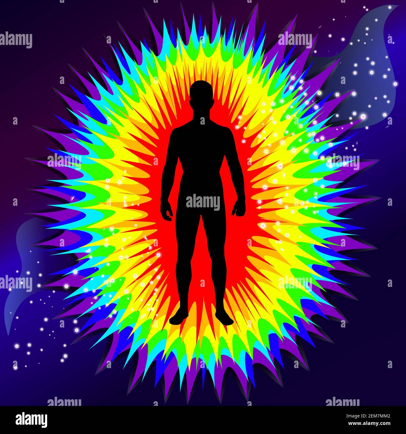 L'aura du corps. Les couches de couleur arc-en-ciel du corps masculin. Éthérique, émotionnel, métalliques, astral, causal et céleste couche. Vecteur isolé Illustration de Vecteur