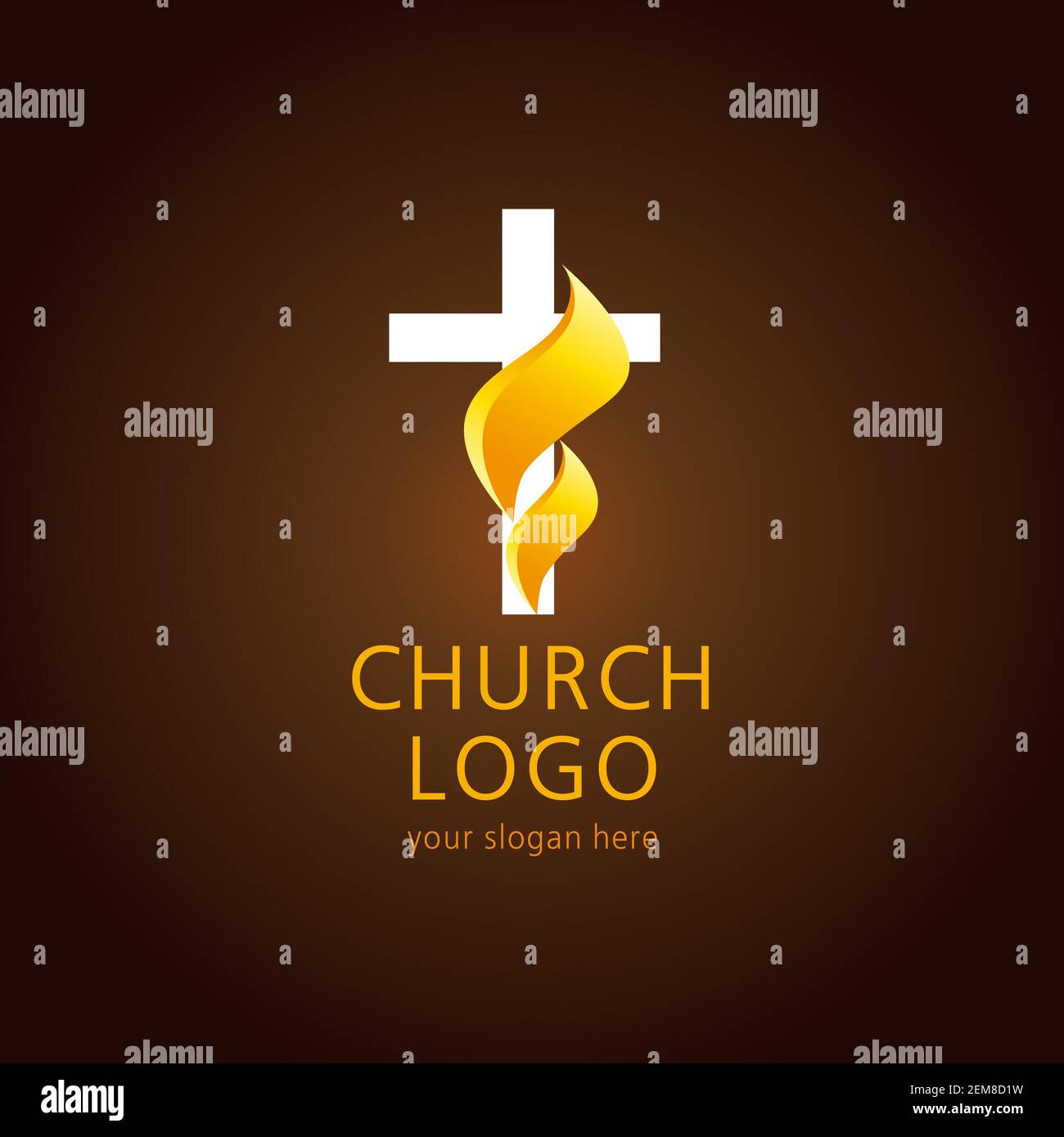 Crucifix doré. Logo vectoriel de l'église chrétienne. Éclat flamboyant éclatant crucifixion doré sur la colline du Calvaire. Collier religieux, invitation ou galère Illustration de Vecteur