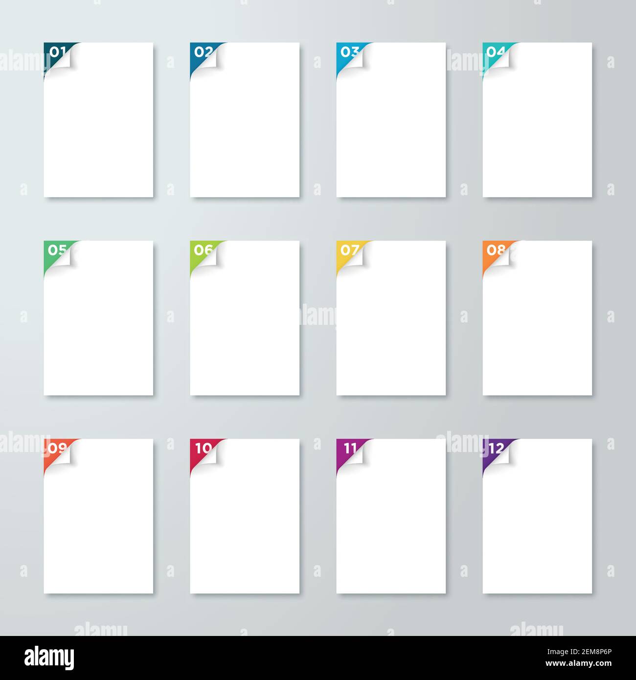 Pages blanches avec étapes numérotées de 1 à 12 Corner Pealed Retour Illustration de Vecteur