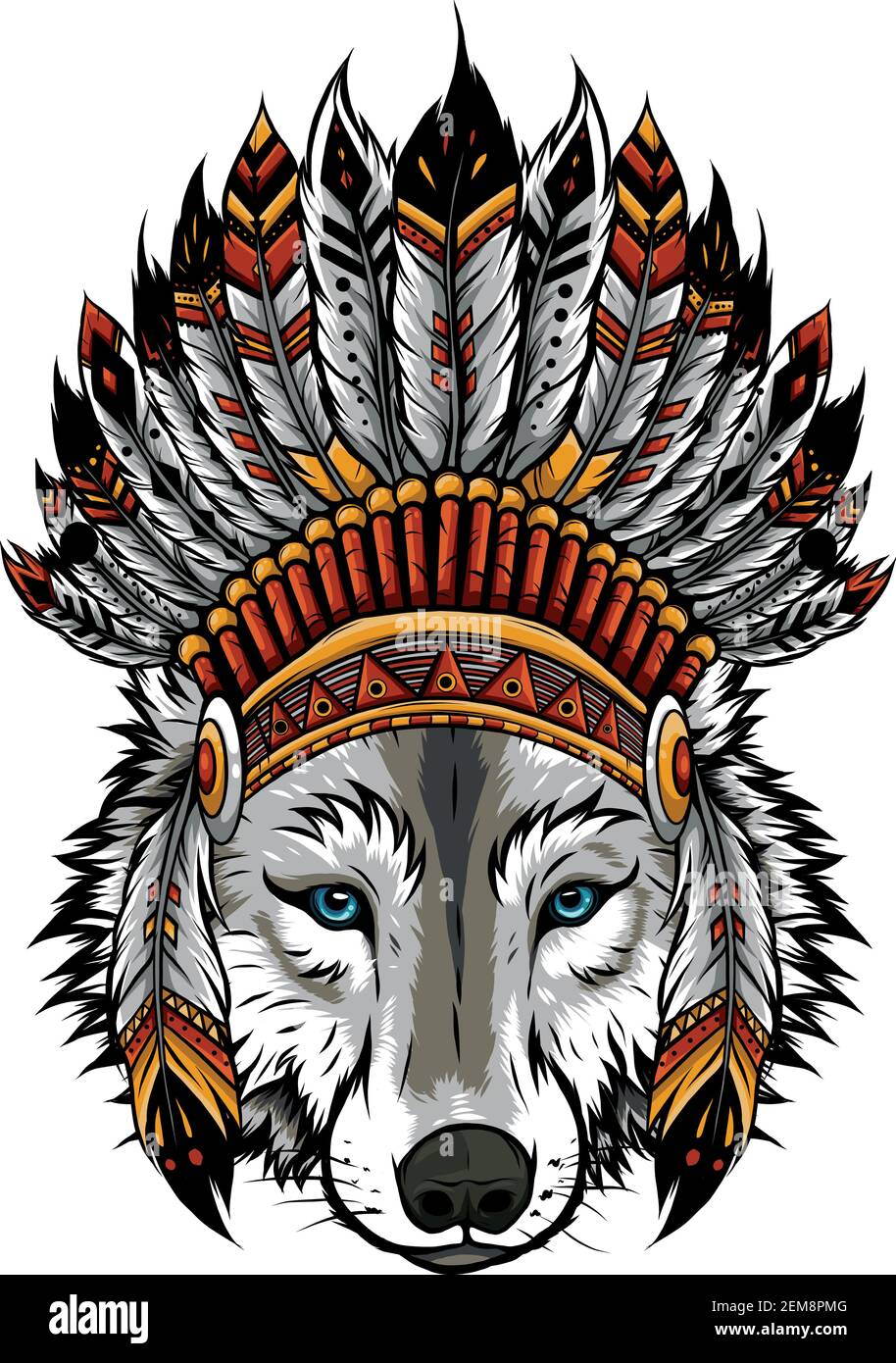 Illustration de vecteur de chapeau de loup indien avec plumes Illustration de Vecteur