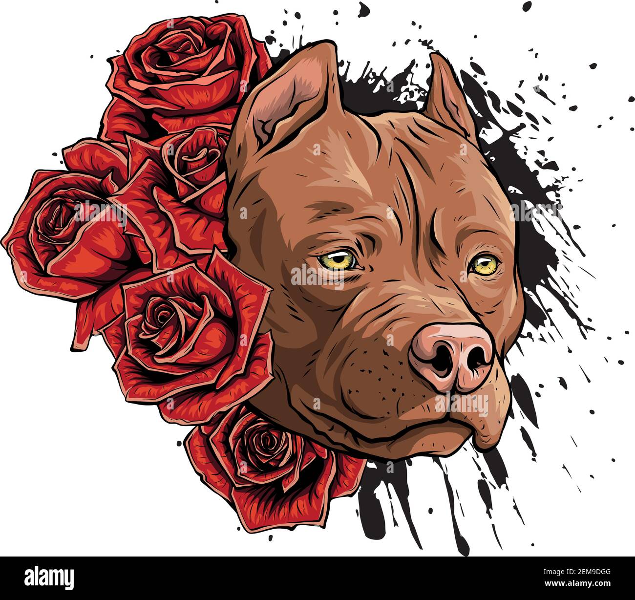 tête de chien avec illustration de vecteur de roses Illustration de Vecteur