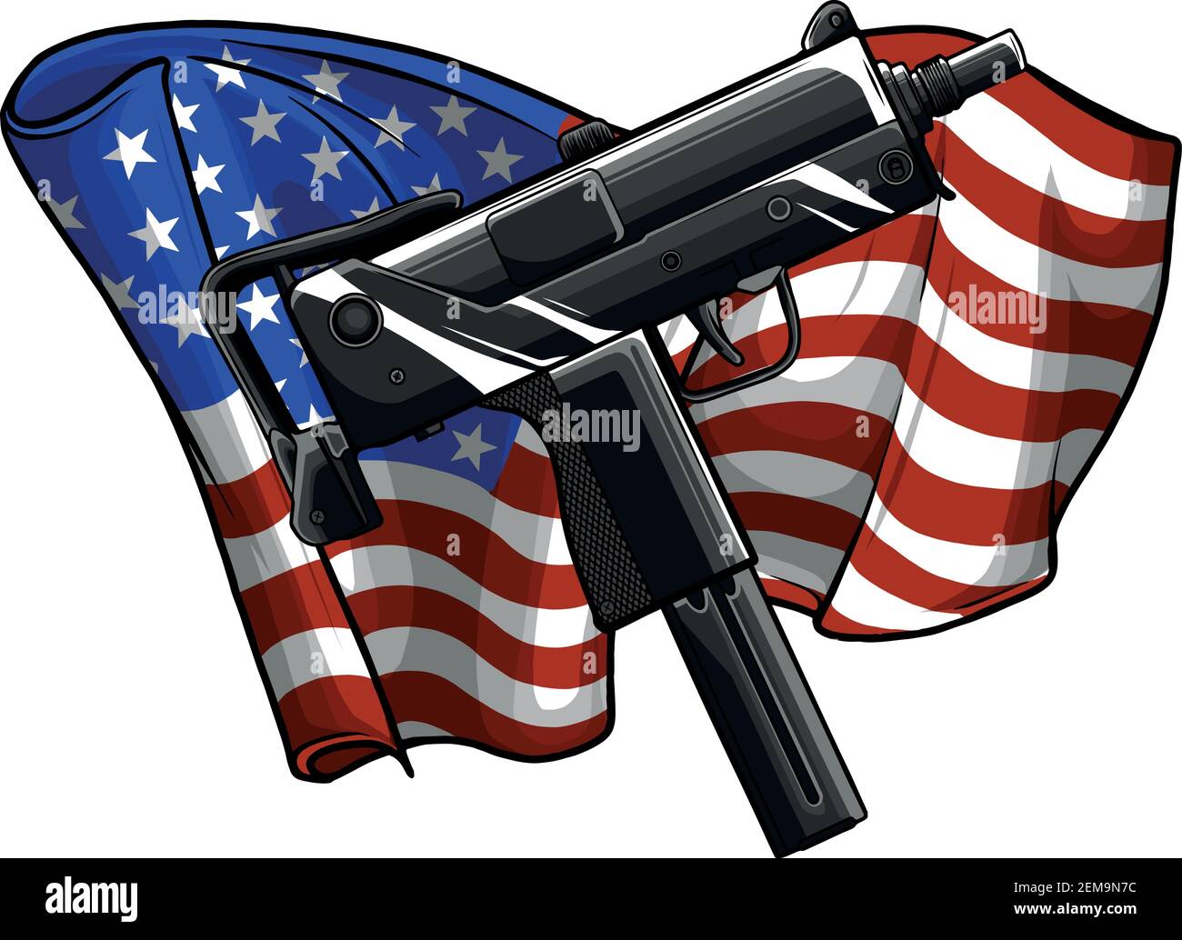 Armes Uzi avec illustration du vecteur drapeau améican Illustration de Vecteur