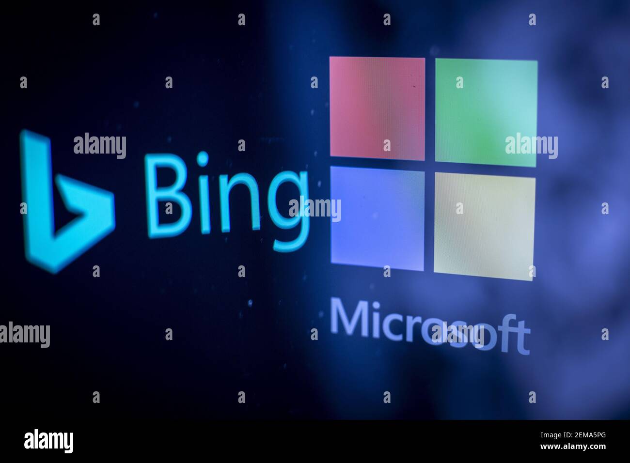 Le logo du moteur de recherche Bing est visible sur cette photo le 24 janvier 2019. Le moteur de recherche de Microsoft a été bloqué en Chine par les autorités sans aucune raison claire, bien que les experts croient que les questions de censure sont en jeu. Bing était auparavant le seul moteur de recherche étranger disponible en Chine qui est notoire pour son grand pare-feu qui limite sévèrement le contenu étranger d'Internet. (Photo de Jaap Arriens / Sipa USA) Banque D'Images