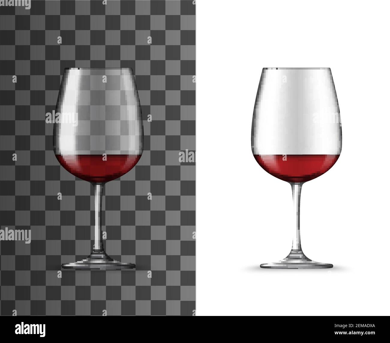 Gobelet en verre à vin rouge, maquette vectoriel 3D réaliste. Wineglass sur une jambe courte pour les vins doux et desserts, boissons alcoolisées verrerie de cave isolée sur transp Illustration de Vecteur