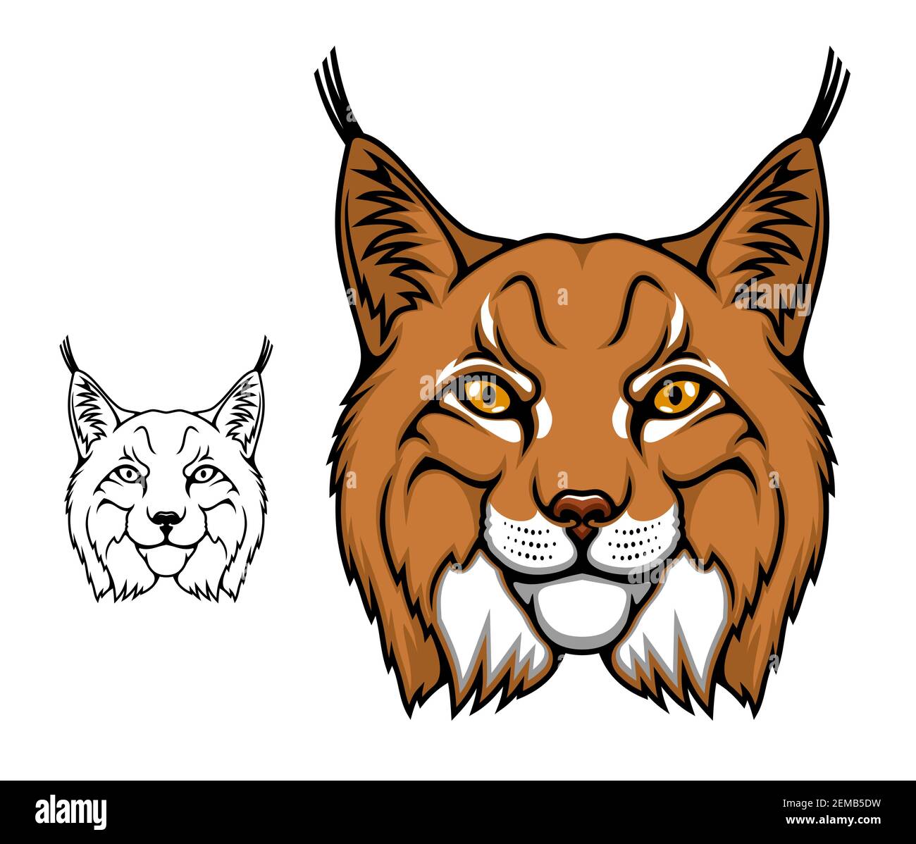 Mascotte De Dessin Anime Vecteur Tete D Animal Lynx Chat Sauvage Icone Wildcat Lynx Motif Club De Sport De Chasse Ou Equipe De Football Face Marron De Mam Predateur Image Vectorielle Stock