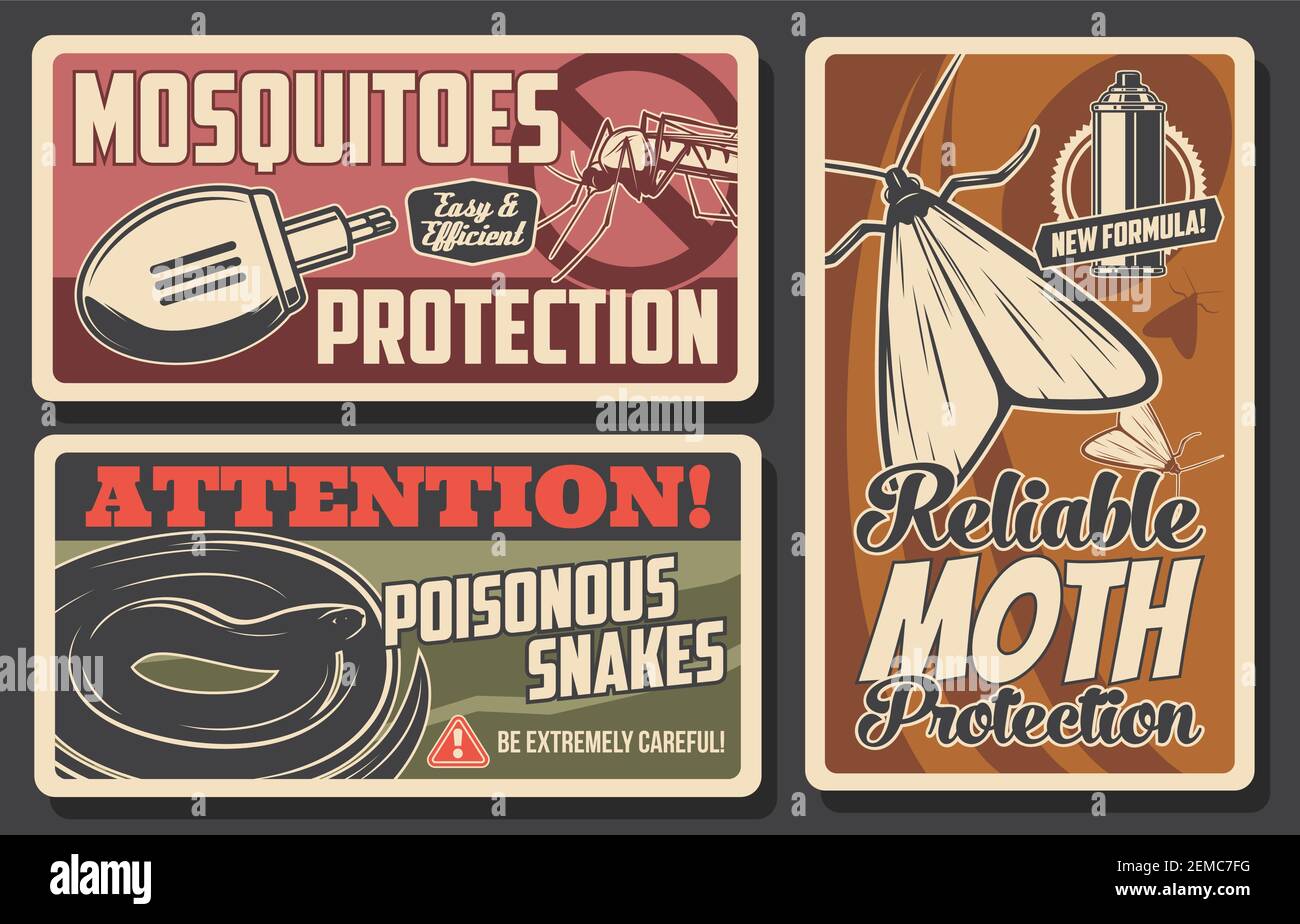 Protection contre les moustiques et les mites, les serpents sont des vecteurs de danger. Répulsifs de dissection pour insectes et serpents toxiques protection de la santé. Mosquito, papillon Illustration de Vecteur