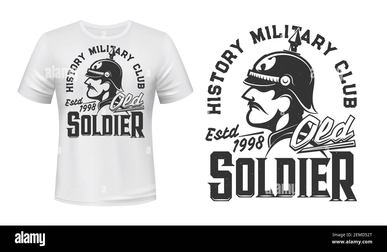 Imprimé t-shirt des soldats allemands, mascotte vectorielle pour l'histoire du club militaire. L'Allemagne en est le premier à avoir des vêtements blancs qui se moquèrent d'un soldat dans la première Guerre mondiale Illustration de Vecteur