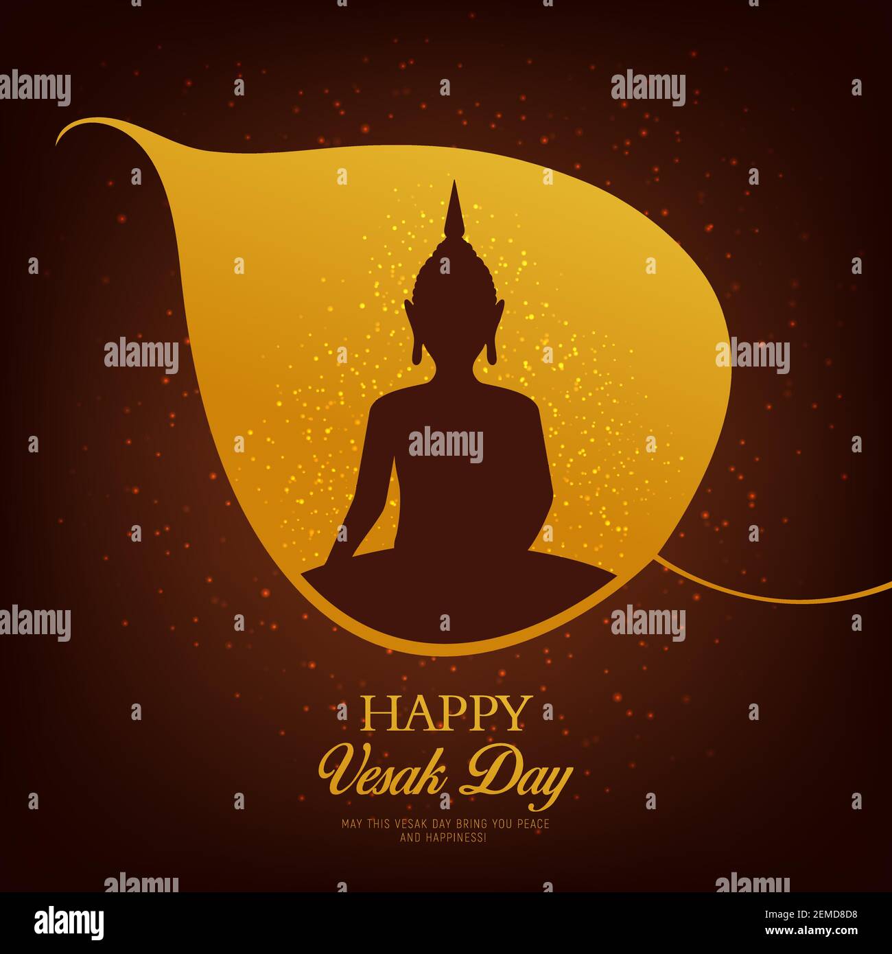 Vesak Jour De Vacances Bouddha Dans Le Cadre Vectoriel De La Religion Bouddhisme Sainte Feuille D Arbre De Bodhi Avec Des Lumieres Et Des Sparkles Brillantes Commemoration D Anniversaire De Bouddha Et Image Vectorielle