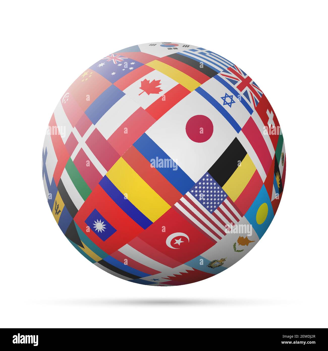 Drapeaux globe. Illustration vectorielle 3D isolée sur blanc. Illustration de Vecteur