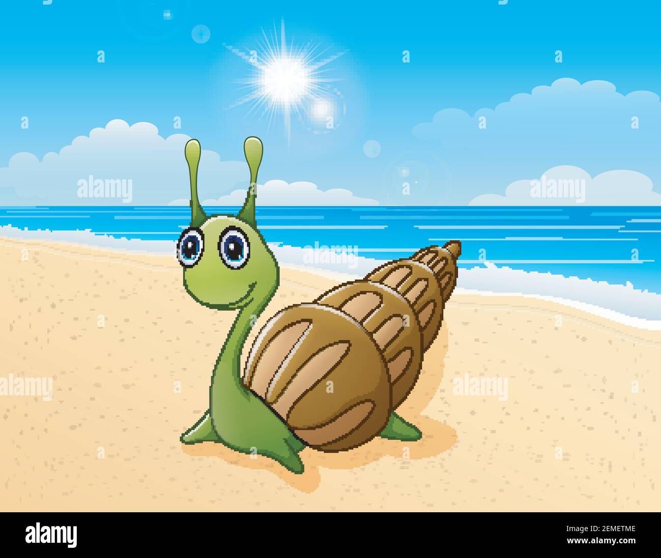 Illustration Vectorielle D Un Joli Dessin Anime En Forme D Escargot Sur La Plage Image Vectorielle Stock Alamy