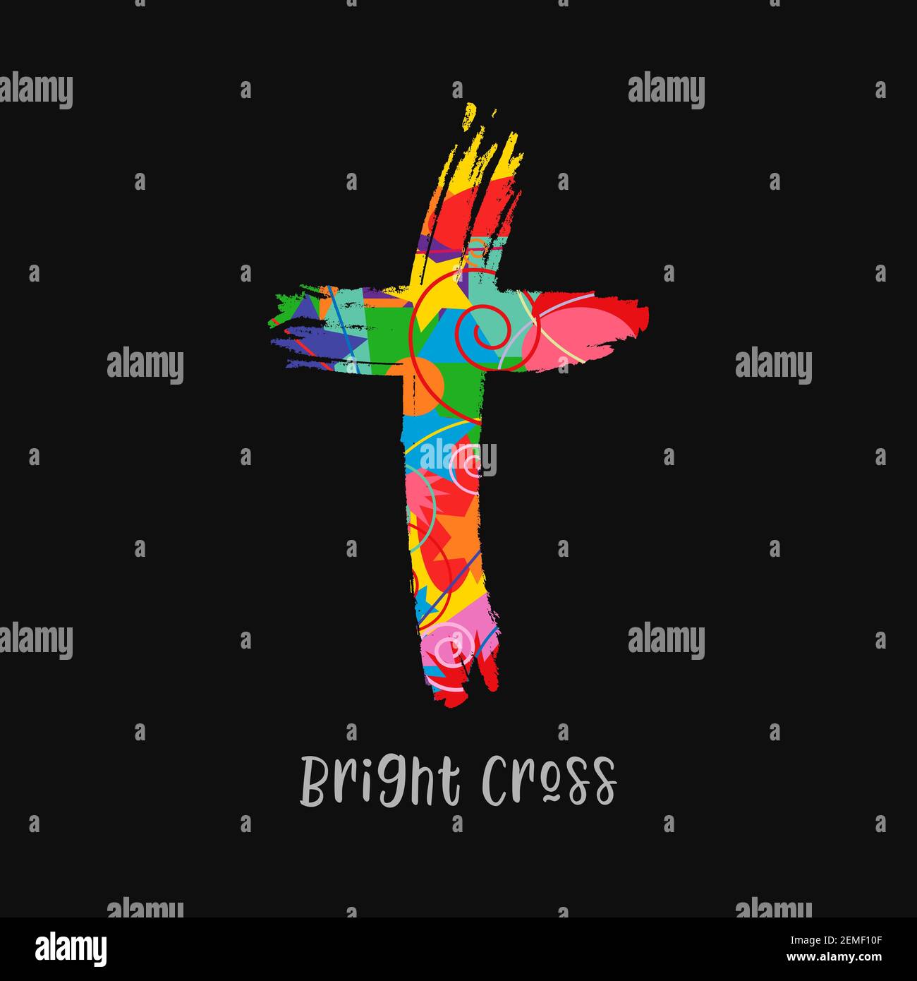 Concept croisé en style de brossage. Logo vectoriel de l'église chrétienne. Crucifixion de couleur. Symbole religieux et concept de lettrage. Graphique abstrait isolé Illustration de Vecteur