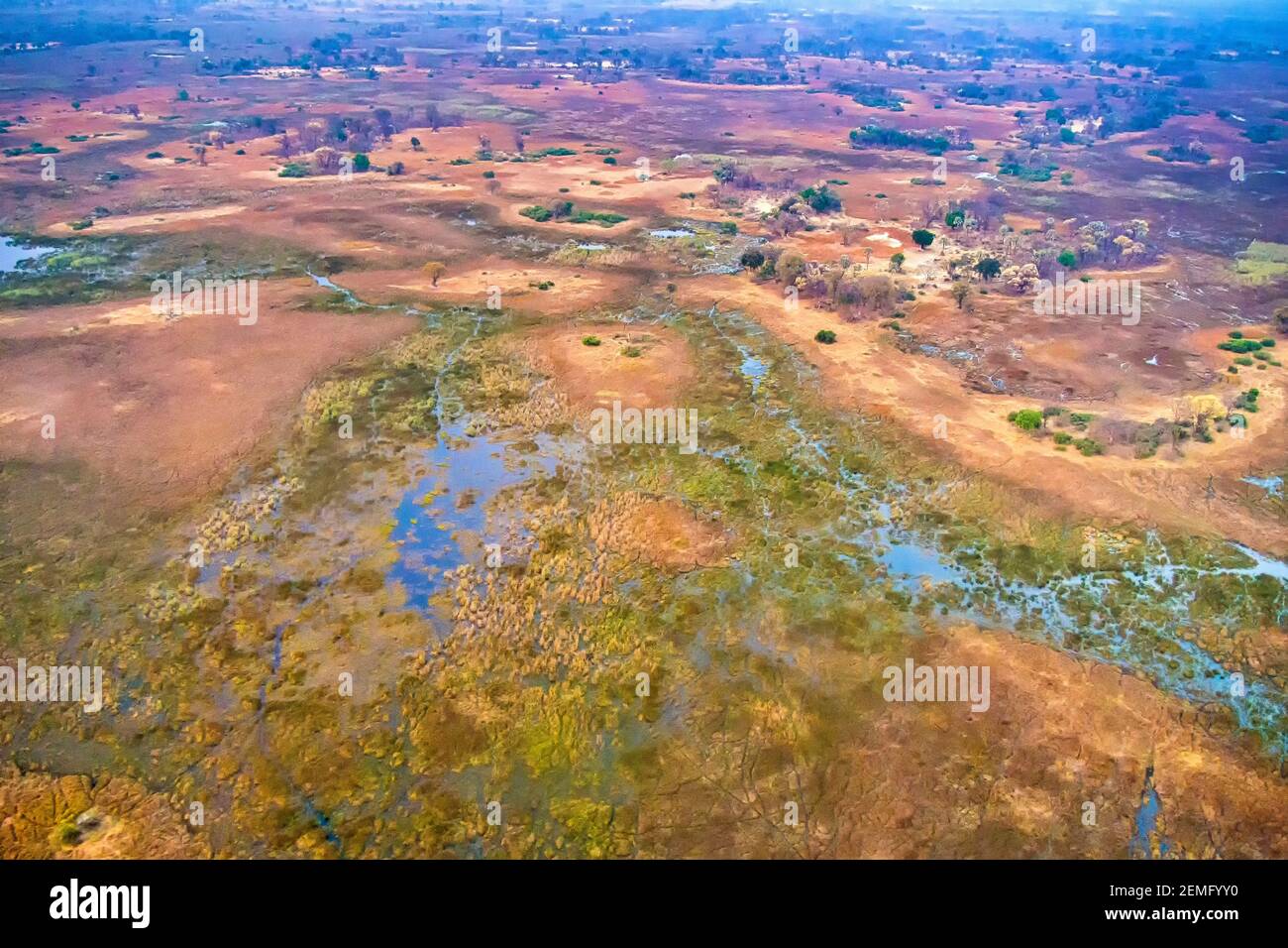 Vue aérienne, zones humides d'Okavango, delta d'Okavango, site du patrimoine mondial de l'UNESCO, zones humides Ramsar, Botswana, Afrique Banque D'Images