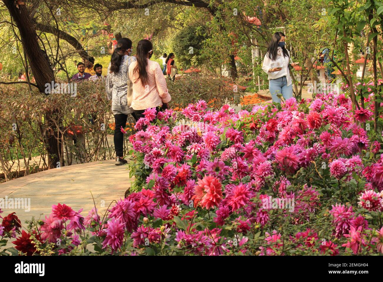 Les gens dans le jardin des cinq sens, New Delhi, Inde, pendant le 34e Festival du tourisme de jardin Banque D'Images