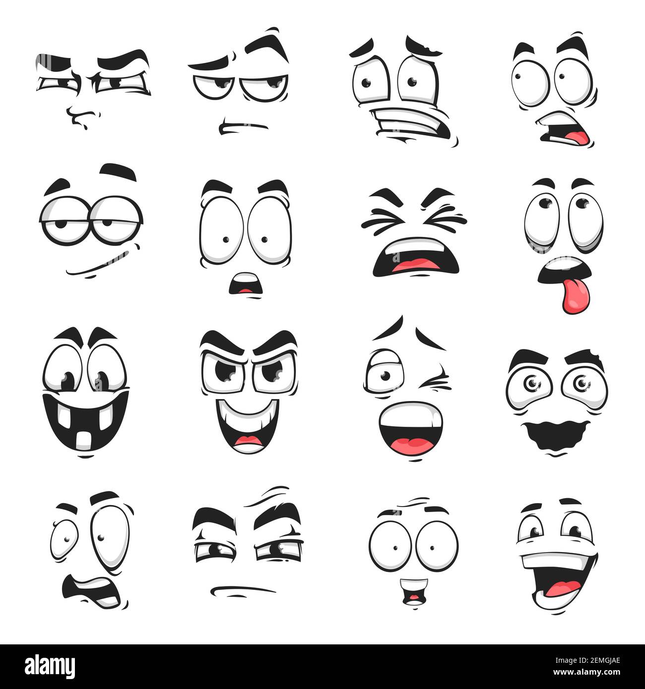 Visage Peur Dessin Visage expression vecteur icônes isolées, dessin humoristique drôle emoji suspect, peur et choqué, grin, smirk ou fou. Les sentiments du visage sourient, rient et rient Image Vectorielle Stock - Alamy