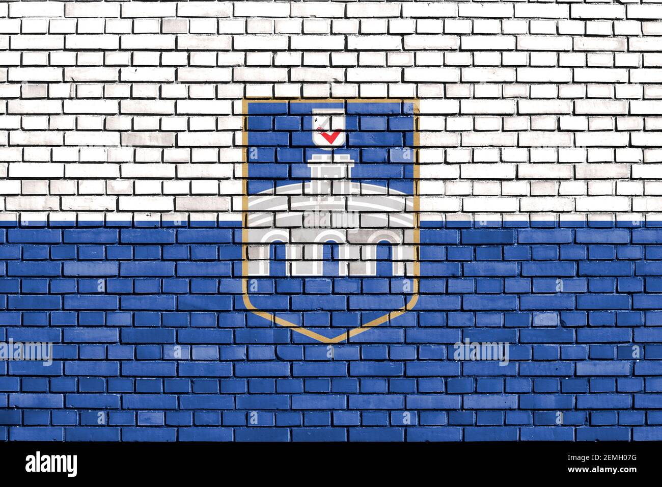 Drapeau d'Osijek peint sur un mur de briques Banque D'Images