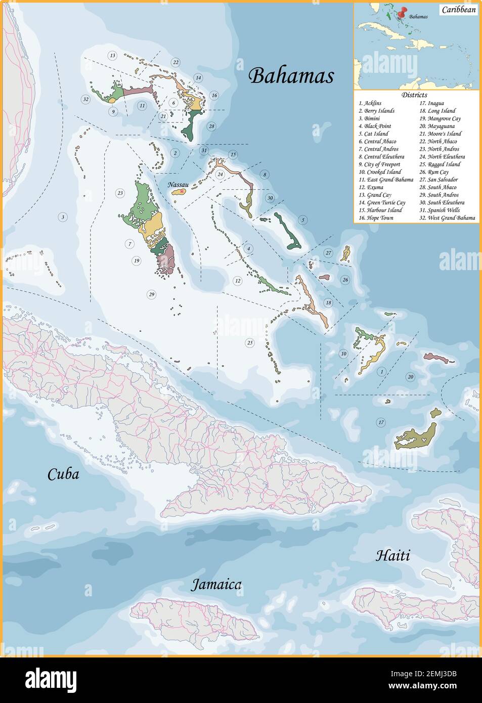 La carte des Bahamas a été dessinée avec un niveau de détail et de précision élevé Illustration de Vecteur