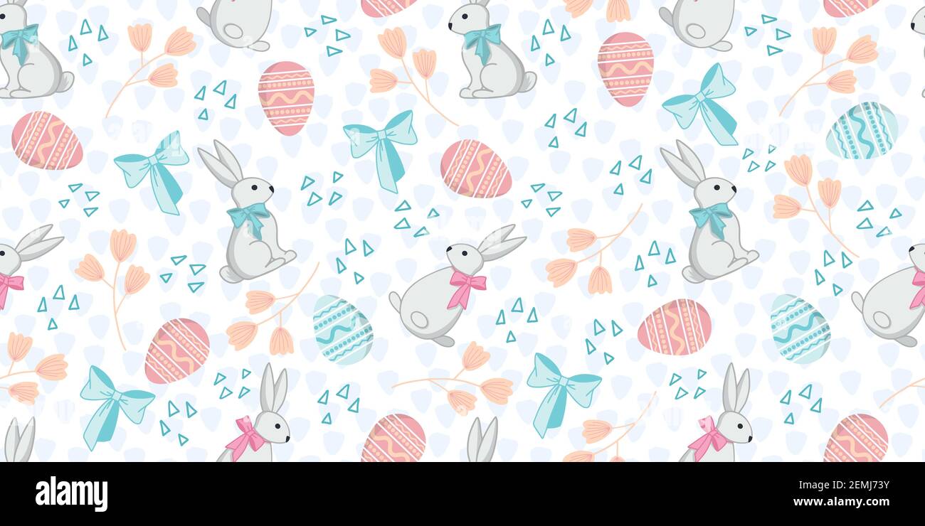 Motif sans couture avec lapins dans un style de dessin animé, dessin au trait. Arrière-plan pour la conception de la couverture, emballage du produit, bannière publicitaire, carte postale, p Illustration de Vecteur