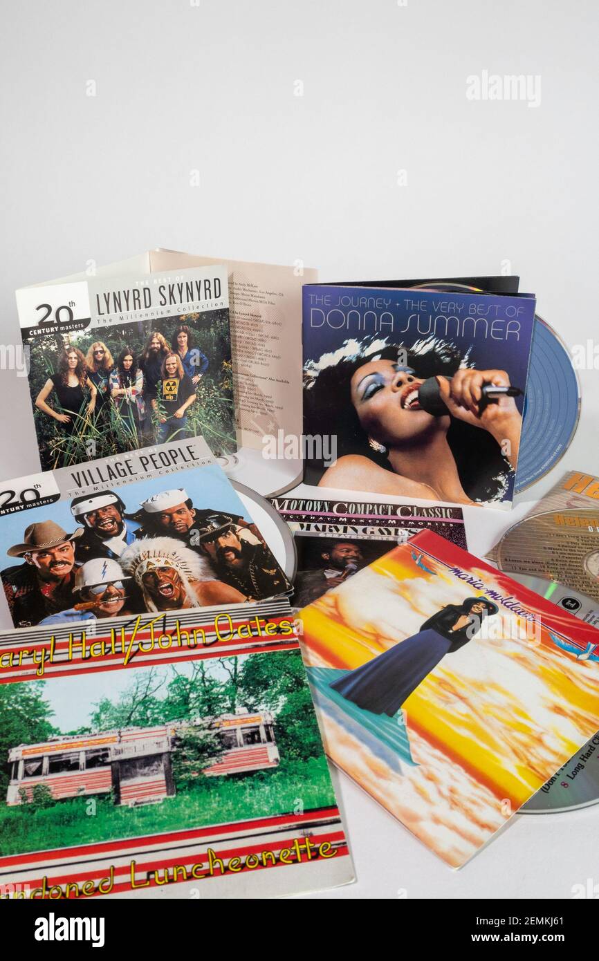 STILL Life of Compact Discs des années 70, États-Unis Banque D'Images