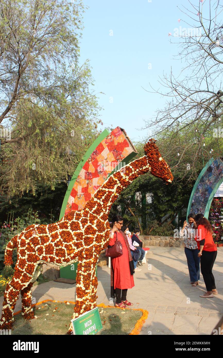 Personnes au 34e Festival du tourisme de jardin, jardin des cinq sens, New Delhi, Inde Banque D'Images