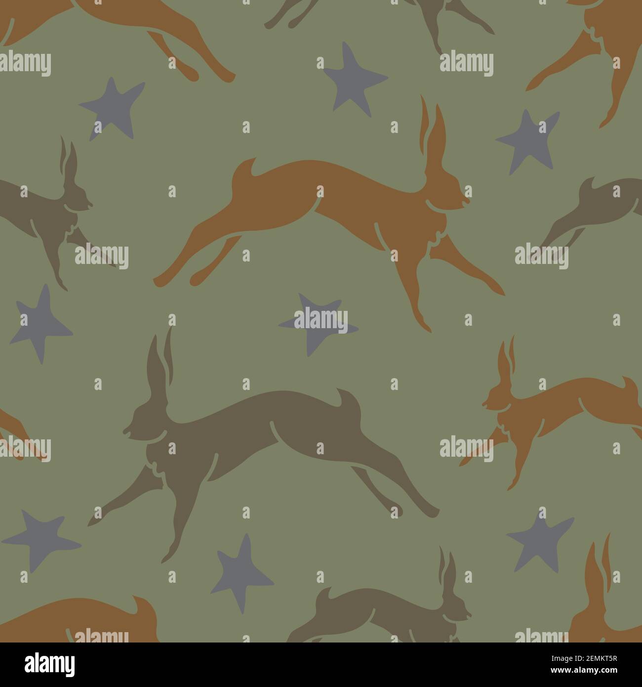 Motif vectoriel sans couture avec lapin marron et étoiles bleu clair. Fond de silhouette de lièvre. Idéal pour le textile, la mode, la beauté. Illustration de Vecteur