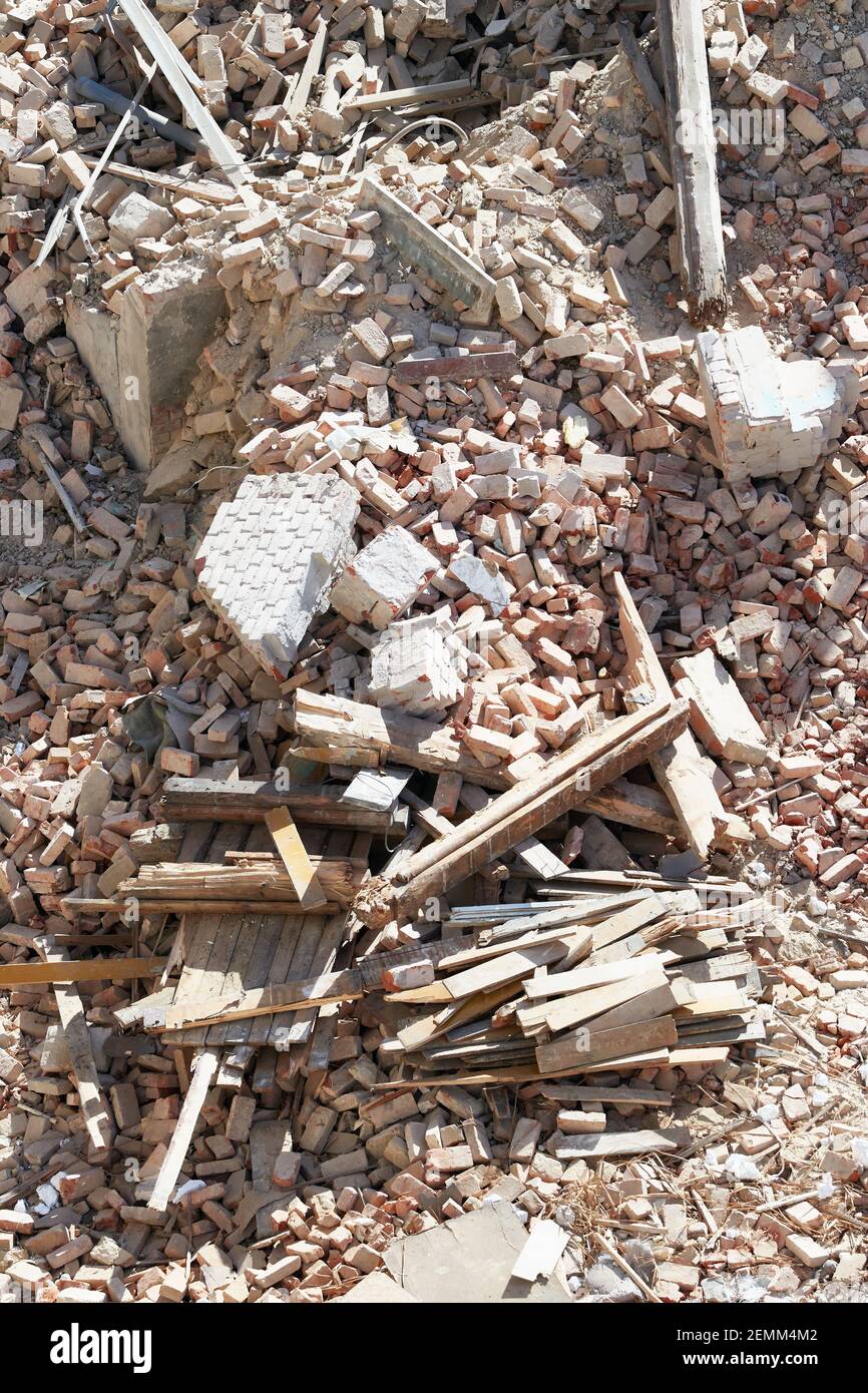 Débris sur le chantier de démolition ou d'explosion, vue d'en haut. Banque D'Images