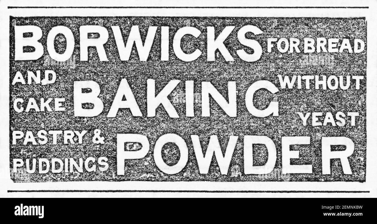 Vieux magazine victorien papier journal Borwick's Baking Powder publicité de 1880 - avant l'aube des normes publicitaires. Concept de cuisson sans levure. Banque D'Images
