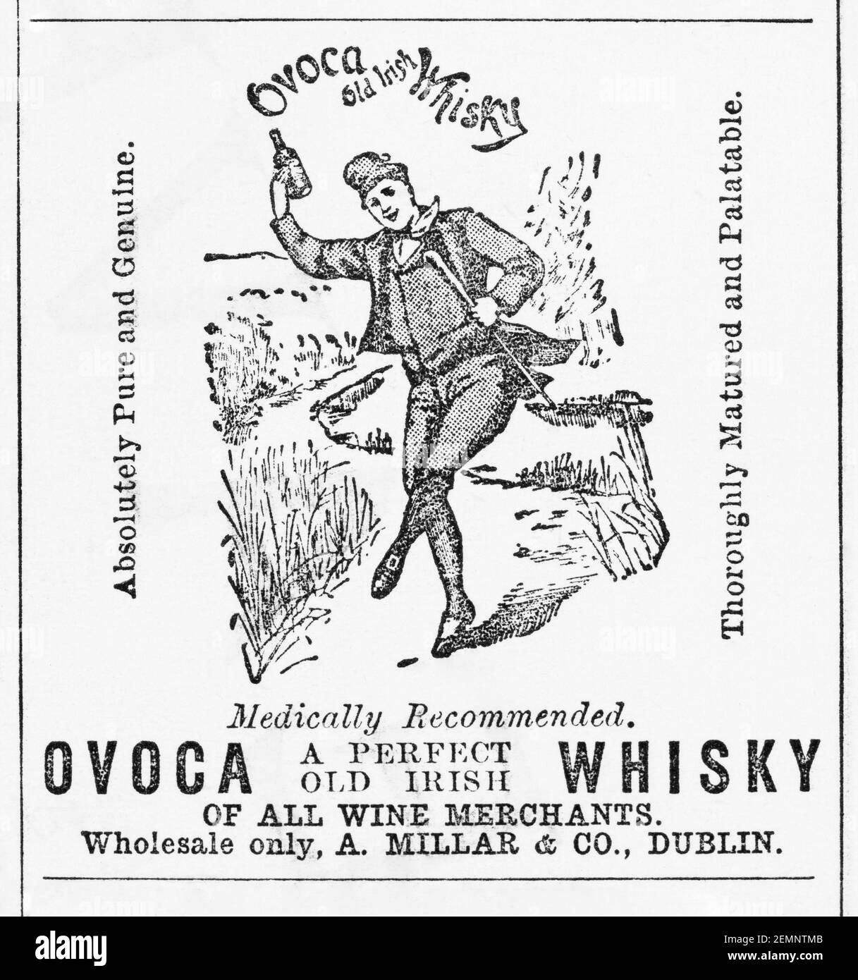 Vieux magazine victorien journal Ovoca Irish Whisky Whiskey publicité de 1894 - avant l'aube des normes publicitaires. Histoire du whisky. Banque D'Images