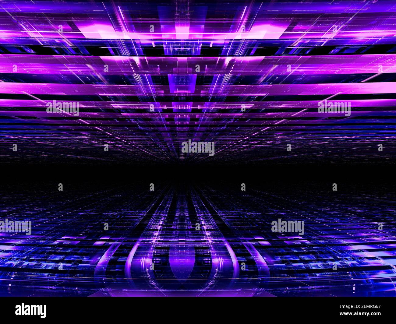 Arrière-plan de perspective bleu et violet - illustration 3d abstraite Banque D'Images