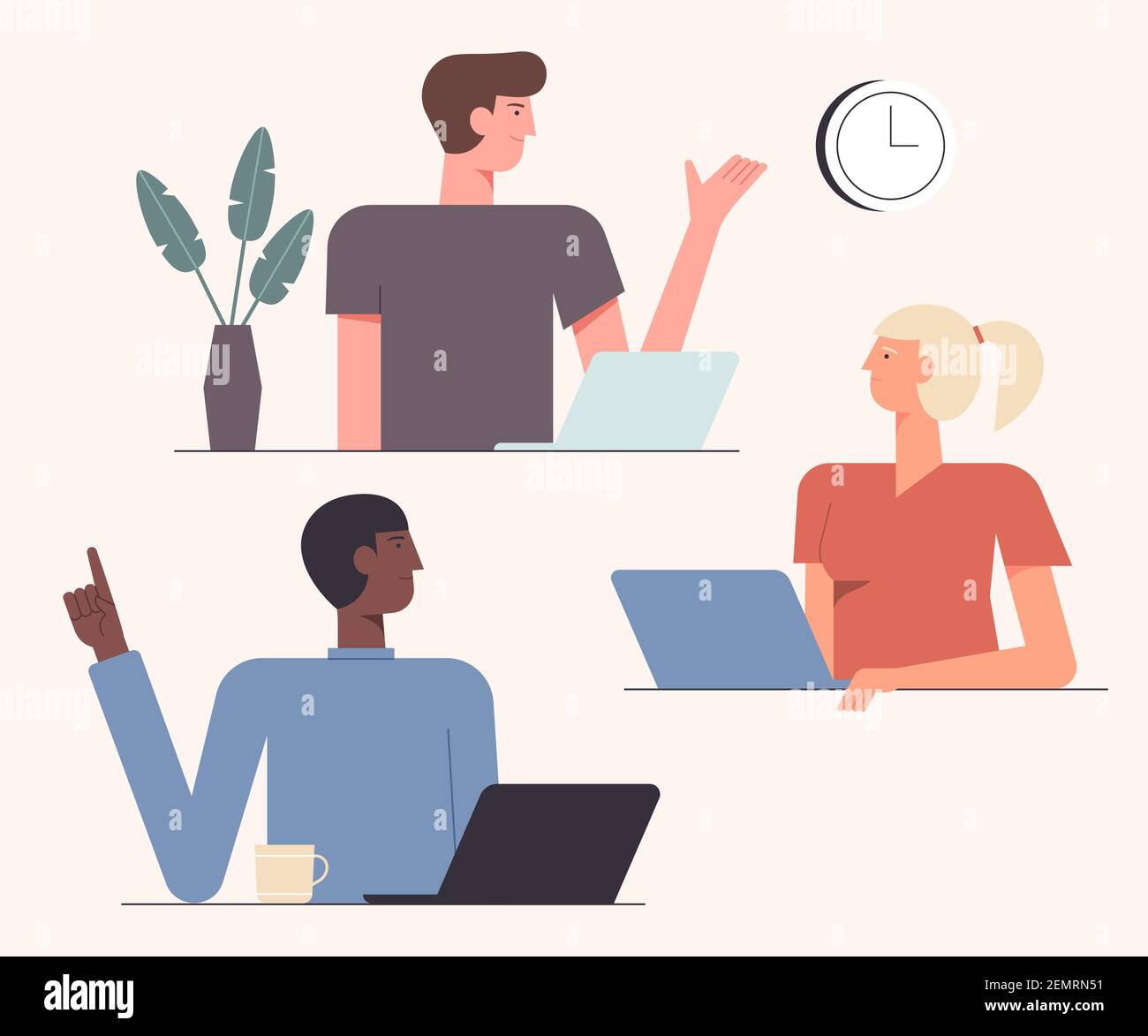 Illustration vectorielle conviviale de collaboration en équipe. Temps de coopération. Une équipe de collègues a réalisé un nouveau projet créatif et un design plat. Illustration de Vecteur