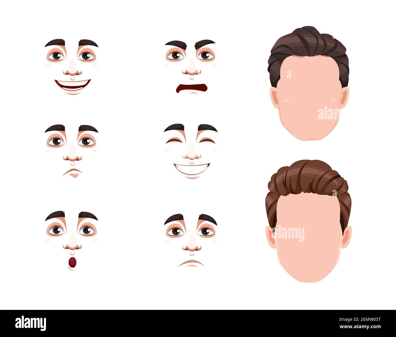 Ensemble différent d'émotions masculines. Visages blancs et expressions de l'homme beau. Choisissez les émotions dont vous avez besoin. Illustration du vecteur de stock Illustration de Vecteur