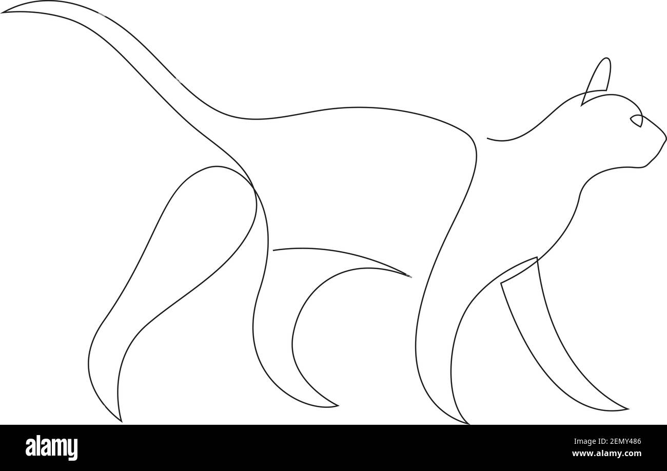 Silhouette de chat à une ligne. Illustration vectorielle de style minimalisme dessinée à la main Illustration de Vecteur