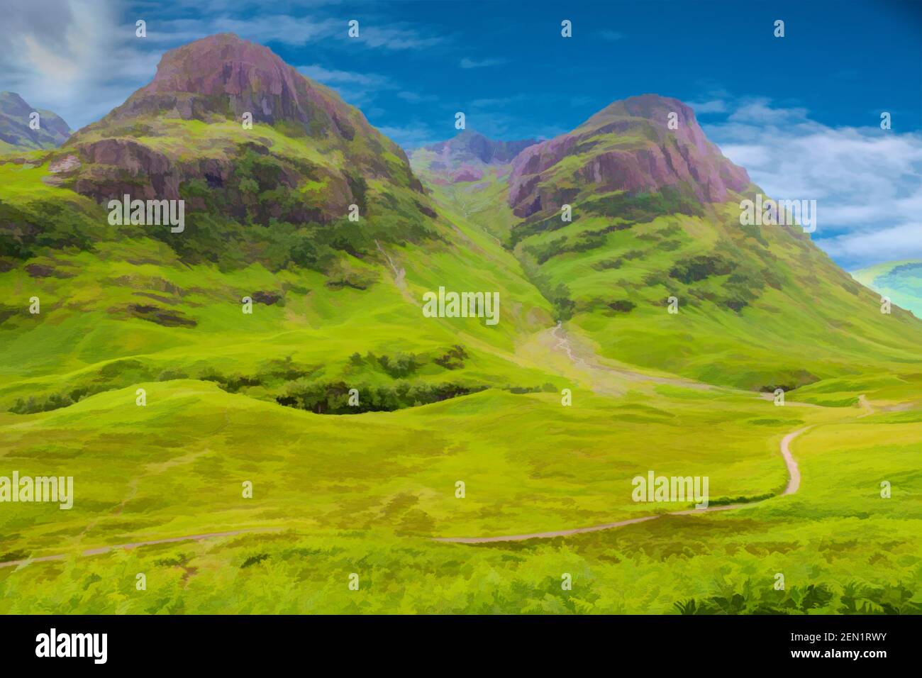 Peinture numérique des trois Sœurs, Glencoe, Écosse. Banque D'Images